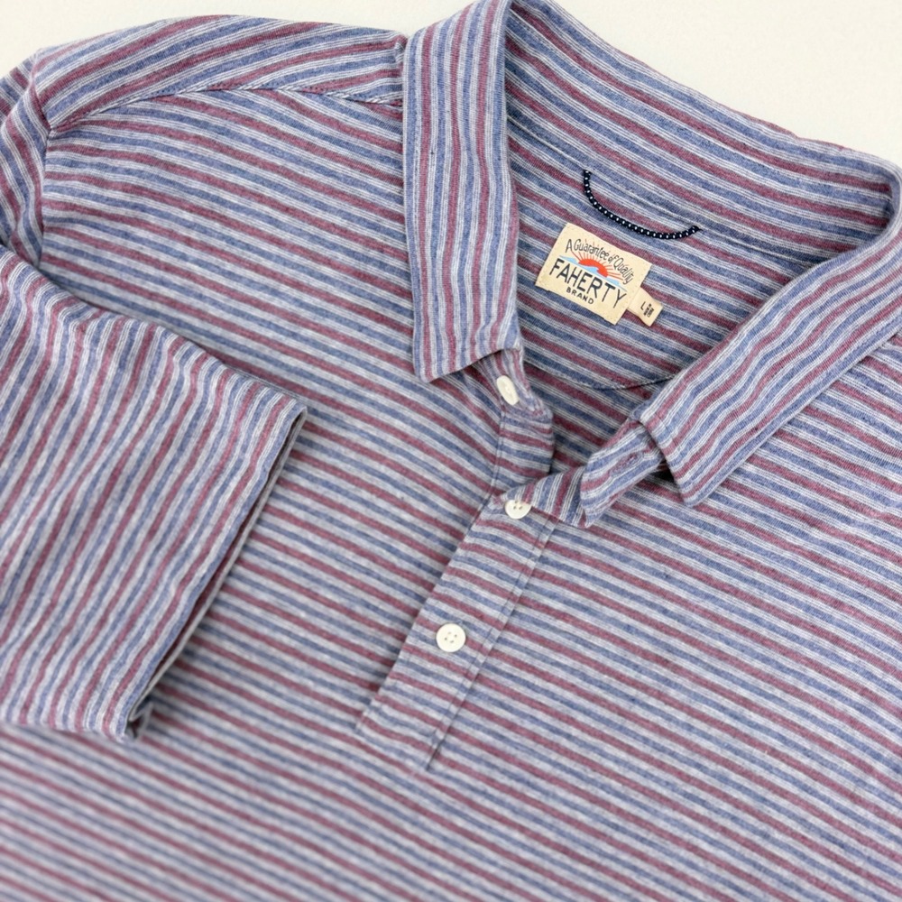 Faherty Striped Polo Shirt Mens Large Pima Cotton Modal Stretch Excellent